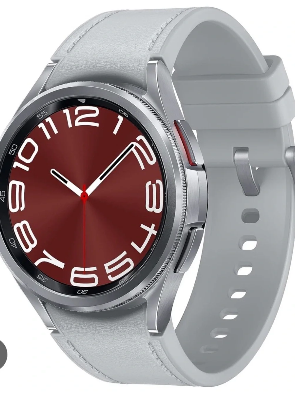 Samsung Silver Smartwatch with White Leather Band and Charger